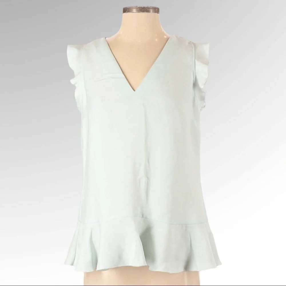 Banana Republic Womens Mint Green V-Neck Ruffle Shoulder Peplum Blouse‎ Small